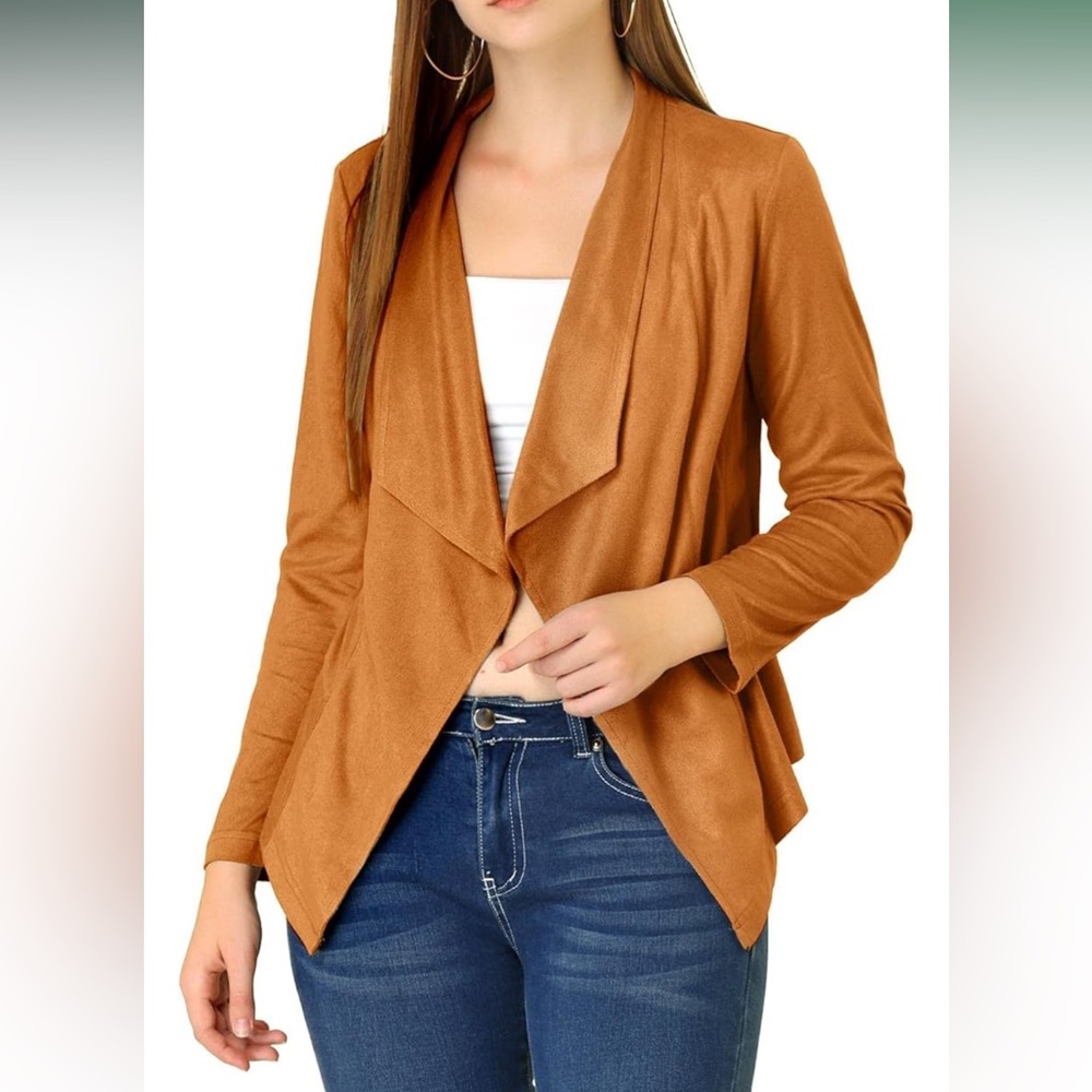 Allegra K Women's Faux Suede Tan/Brown Open Front Blazer